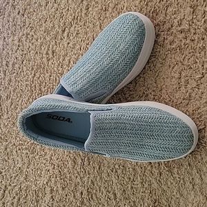 NEW Soda blue raffia white rubber soles loafer